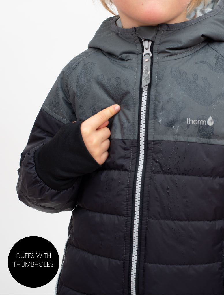 Hydracloud Puffer Jacket - Black / Cheetah Print | Waterproof Windproof Eco